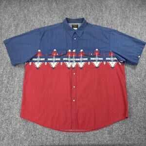 Rustler Western Shirt Mens 3XL Blue Red Aztec Southwestern Pearl Snap Vintage